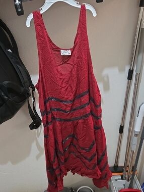 Free People Trapeze Slip Dress Top Crimson Red Polka Dot Sleeveless Lace Tank